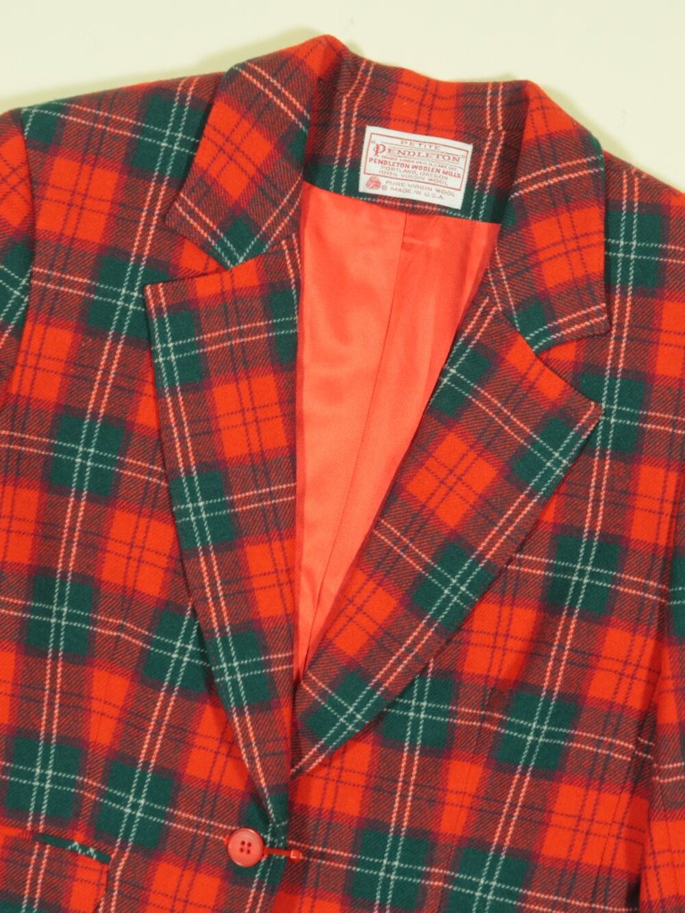 Vintage 60s 70s Pendleton Tartan Plaid Wool Blazer Womens 6 Red Multi One Button